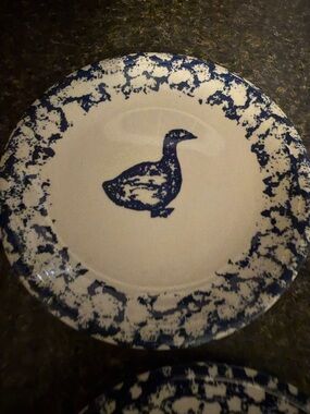Blue Goose Ceramic Dinner Plate - Neutral White and Blue